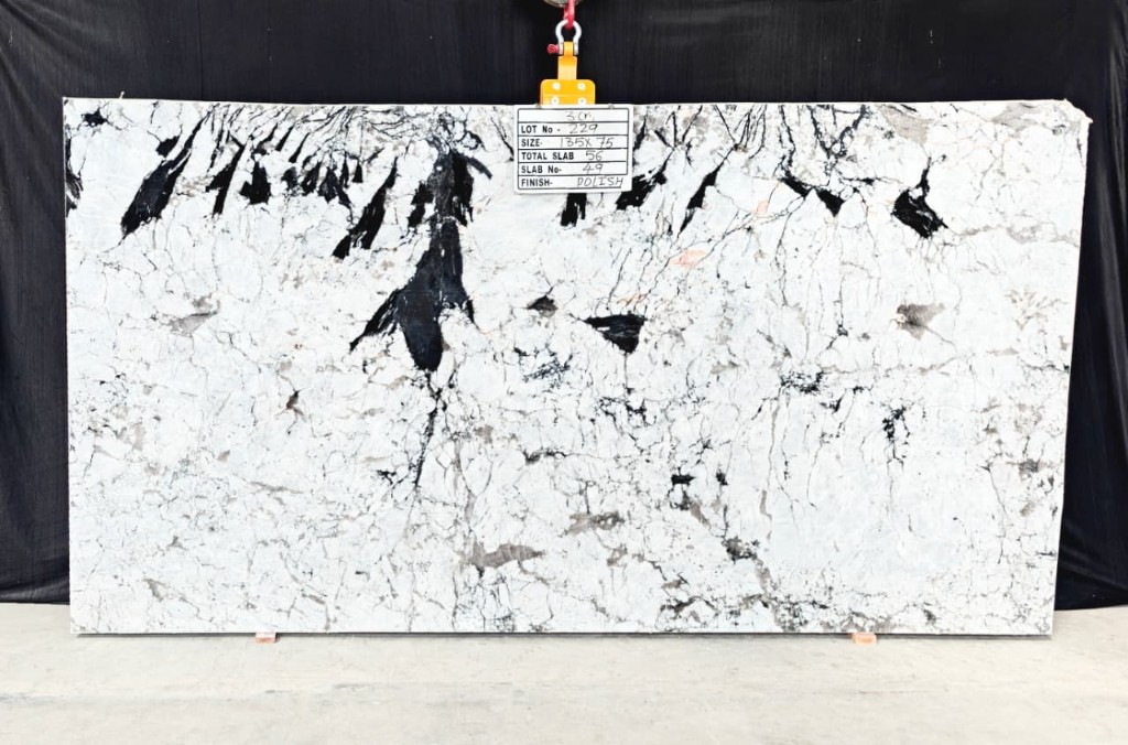 Mont Blanc Quartzite – polish finish, white with black and grey veining